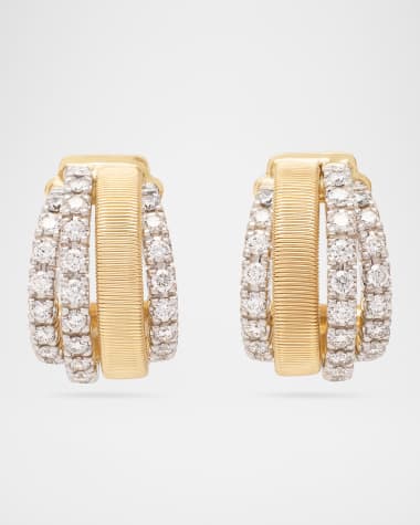 Marco Bicego 18K Yellow Gold Coil 3 Row Diamond Huggie Earrings