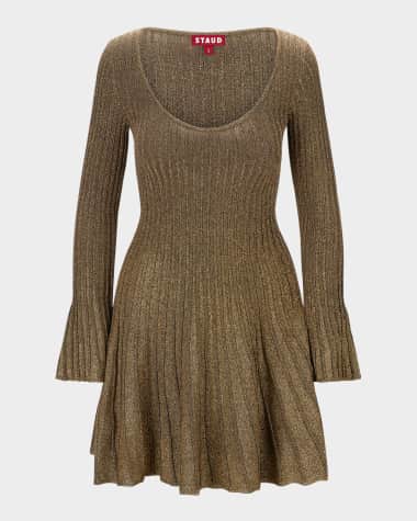 STAUD Raquel Ribbed Metallic Mini Dress