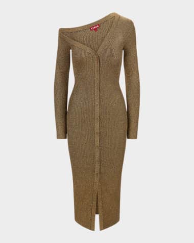 STAUD Craftsman Asymmetric Metallic Sweater Dress