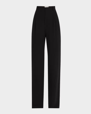 Saint Laurent Pleated Straight-Leg Silk Suiting Trousers