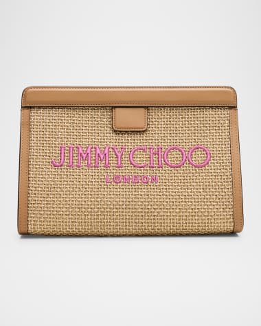 Jimmy Choo Avenue Metallic Raffia Pouch Clutch Bag