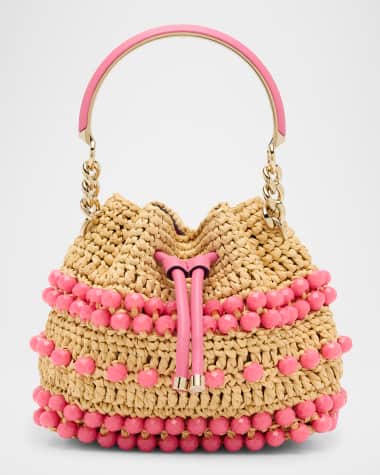 Jimmy Choo Bon Bon Beaded Raffia Bucket Bag