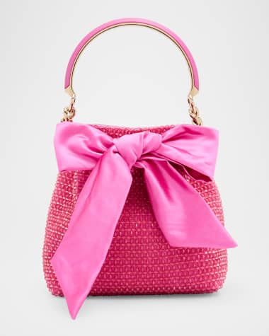 Jimmy Choo Bon Bon Bow Metallic Raffia Bucket Bag