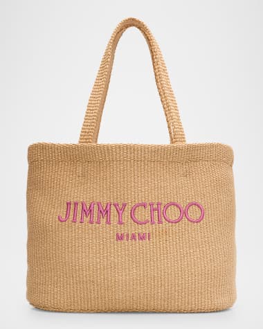 Jimmy Choo Miami Logo Raffia Beach Tote Bag