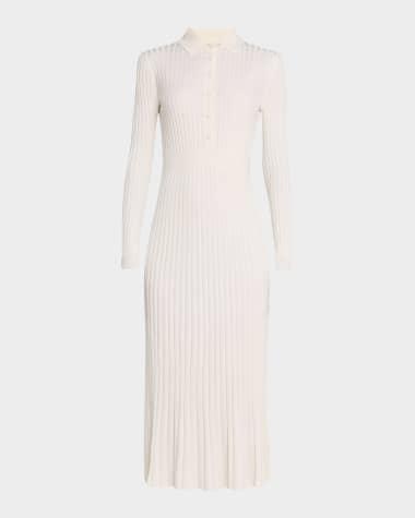 Gabriela Hearst Ardor Long-Sleeve Rib-Knit Midi Polo Dress