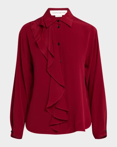 Victoria Beckham Ruffle Long-Sleeve Silk Blouse