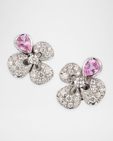 Miseno 18K White Gold Ischia Diamond and Pink Sapphire Stud Earrings