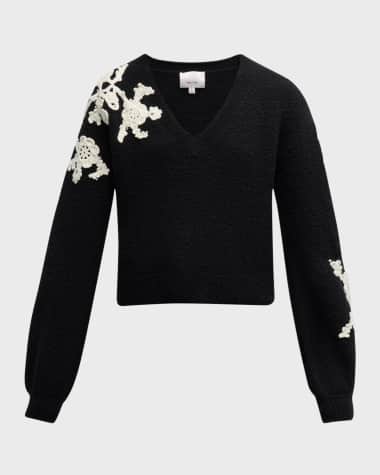 Cinq a Sept Dana Floral Crochet Wool-Blend Sweater