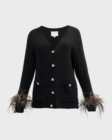 Cinq a Sept Dreama Marnie Feathered-Cuff Cardigan