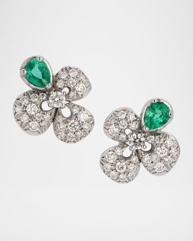 Miseno 18K White Gold Ischia Diamond and Emerald Earrings