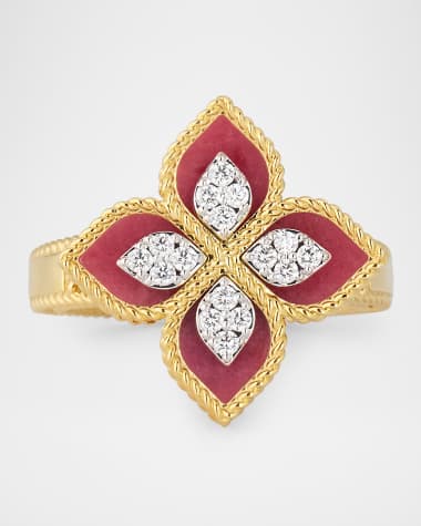 Roberto Coin 18K Yellow Gold Diamond and Rhodonite Ring, Size 6.5