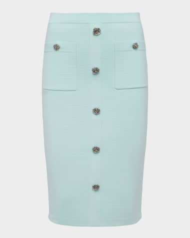 L'Agence Amira Knit Buttoned Knee-Length Skirt