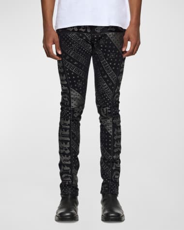 PURPLE Men's Gothic Flag Hotfix Skinny Jeans