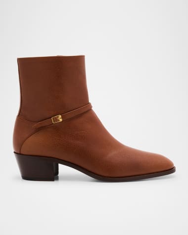 Valentino Garavani Men's Pat Leather Side-Buckle Booties