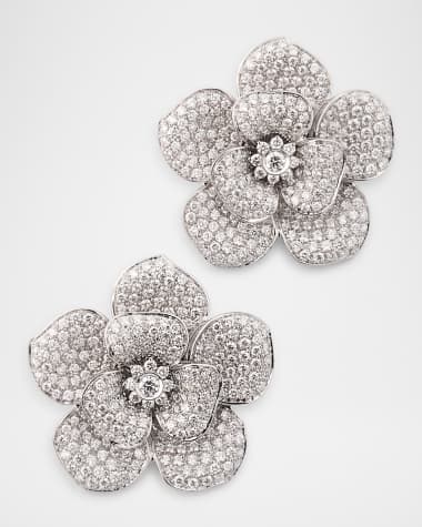 Leo Pizzo 18K White Gold Pave Diamond Flora Earrings