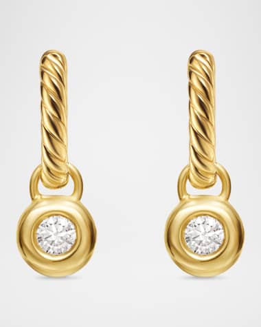 David Yurman Petite Modern Cable Huggie Drop Earrings in 18K Gold with Diamonds, 18.5mm
