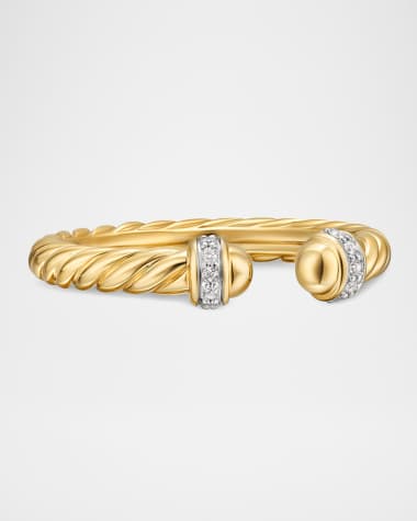 David Yurman Modern Cable Open Ring in 18K Gold with Diamonds, 2.8mm