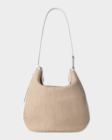 Akris Anna Medium Raffia & Leather Hobo Bag