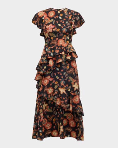 Ulla Johnson Amaia Floral-Print Ruffle Midi Dress
