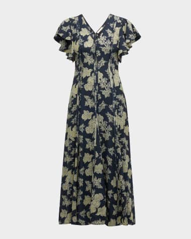 Ulla Johnson Evette Seamed Floral-Print Midi Dress