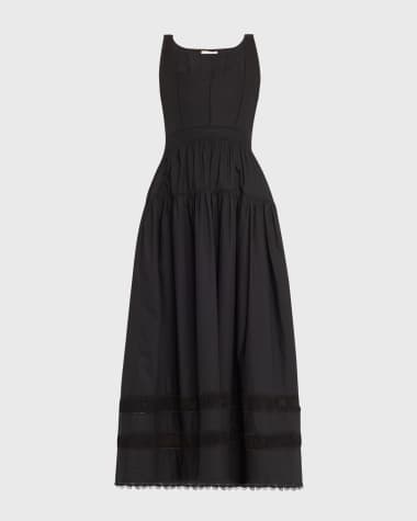 Ulla Johnson Isadora Ruched Lace-Inset Sweetheart Maxi Dress