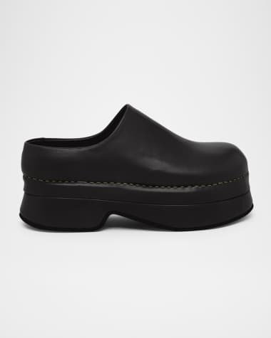 McQueen Men's Stone Leather Platform Clogs