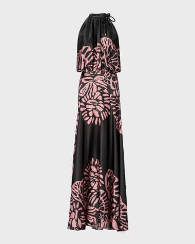 Silvia Tcherassi Joss Silk Halter Maxi Dress