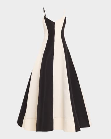 CHRISTOPHER JOHN ROGERS Stripe Colorblock V-Neck Evening Gown