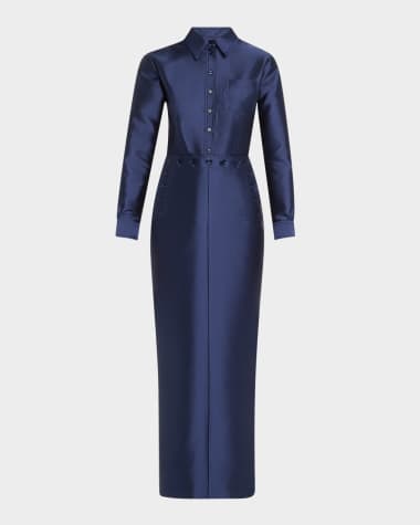 CHRISTOPHER JOHN ROGERS Buttoned Sailor Column Wool Shirtdress