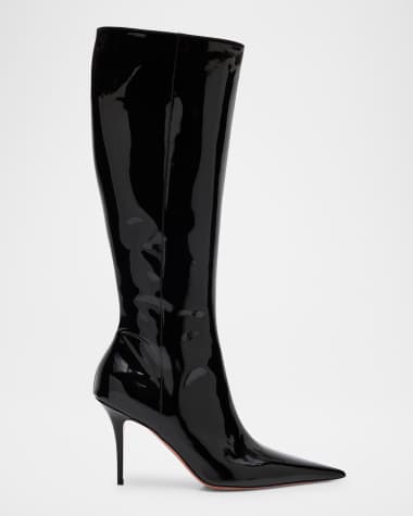 Amina Muaddi Barbara Patent Leather Stiletto Boots