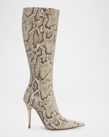 Amina Muaddi Barbara Snake-Embossed Stiletto Boots