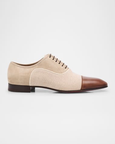 Christian Louboutin Men's Greggo Leather and Textile Cap-Toe Oxfords
