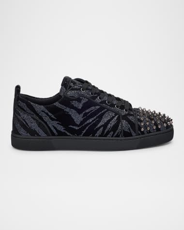 Christian Louboutin Men's Louis Junior Spikes Zebra-Effect Velvet Sneakers