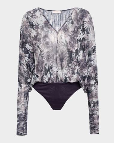 Ramy Brook Margot Metallic Floral Long-Sleeve Bodysuit