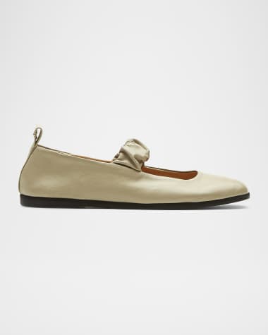 La Canadienne Grey Leather Mary Jane Ballerina Flats