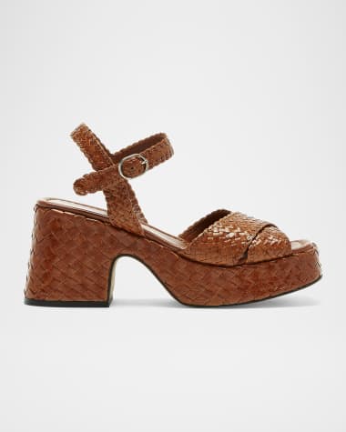 La Canadienne Pico Woven Leather Ankle-Strap Platform Sandals