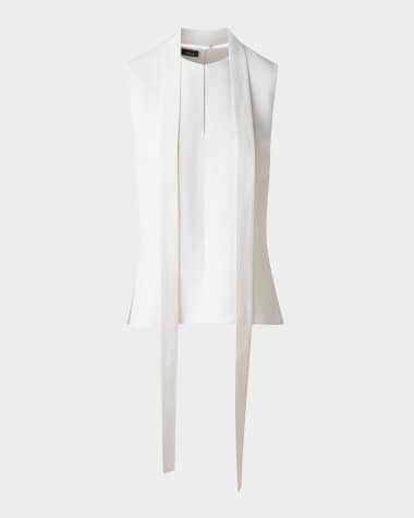 Akris Neck-Tie Stonewash Twisted Linen-Blend Sleeveless Blouse