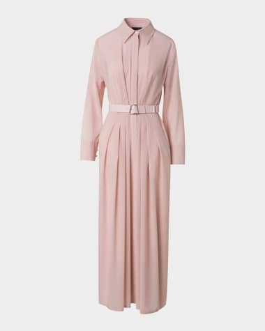 Akris Pleated Cotton Voile Maxi Shirtdress
