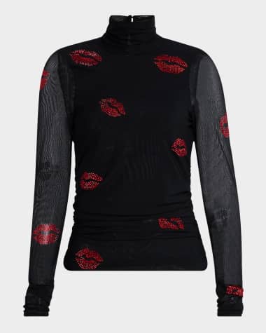 Cinq a Sept Kissing Booth Mesh Turtleneck Top