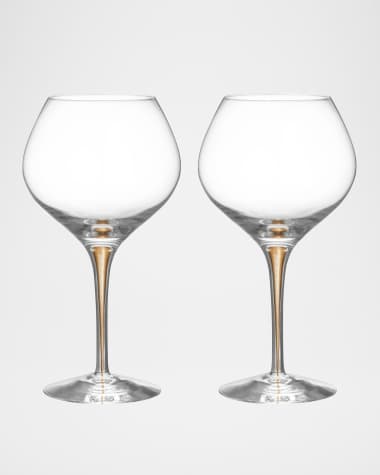 Orrefors Intermezzo Gold Bouquet Wine Glasses, Set of 2