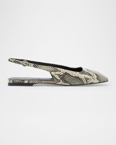 Aeyde Geraldine Snake-Embossed Slingback Flats