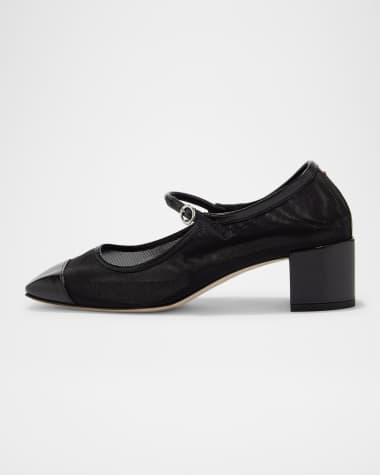 Aeyde Aline Mesh Square-Toe Mary Jane Pumps