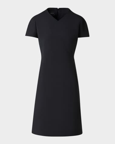 Akris Asymmetric Seam Cap-Sleeve Cotton-Silk Dress
