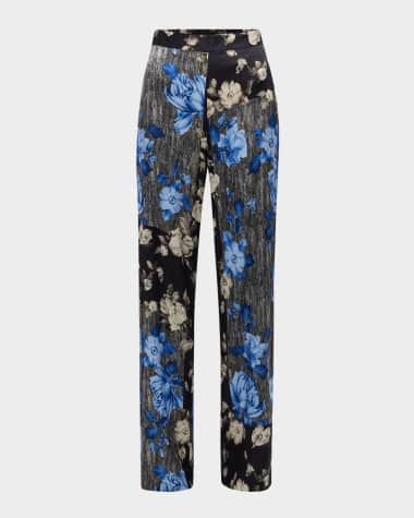 Lela Rose Patchwork Floral-Print Wide-Leg Pants