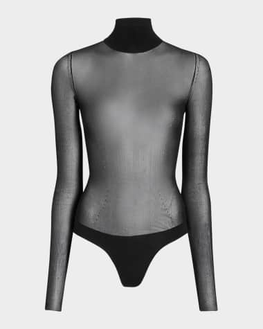 Khaite Tallin Sheer Mesh Turtleneck Bodysuit