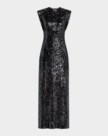St. John Sequin Embroidered Italian Fluid Maxi Dress