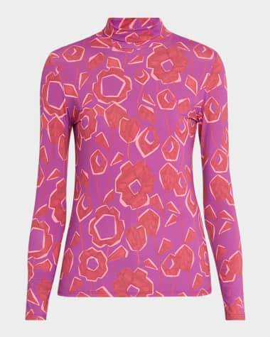 St. John Cubist Floral-Print Turtleneck Top