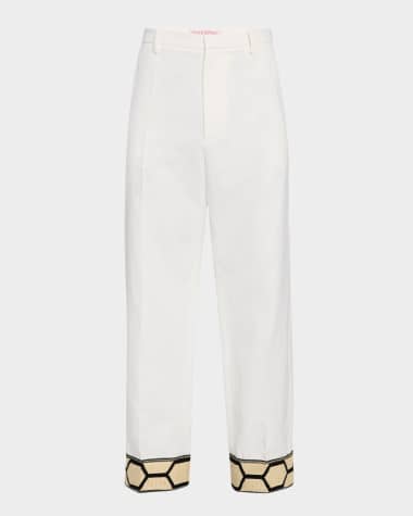 Valentino Garavani Men's Canvas Pants with Jacquard Cuffs