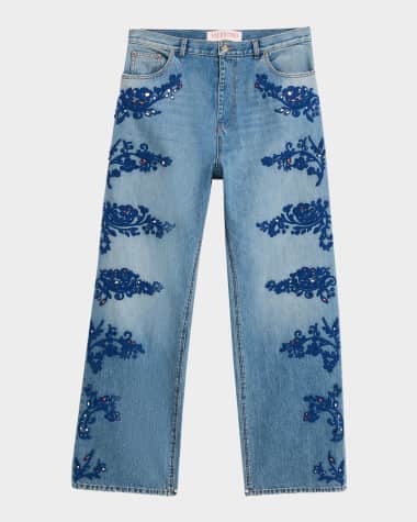 Valentino Garavani Men's Embroidered Denim Pants