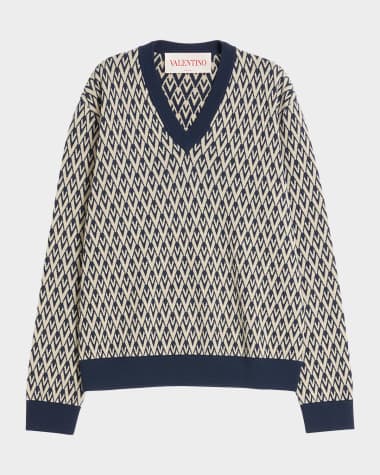 Valentino Garavani Men's V Jacquard Wool Sweater